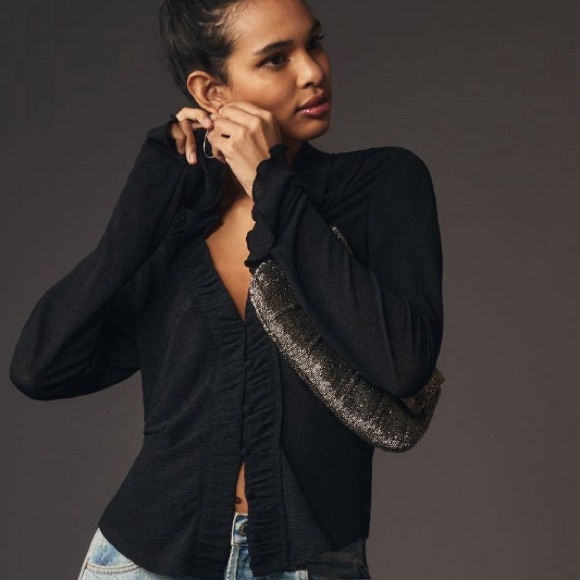 Anthropologie Long-Sleeve Textured Button-Front Blouse - Picture 8 of 14